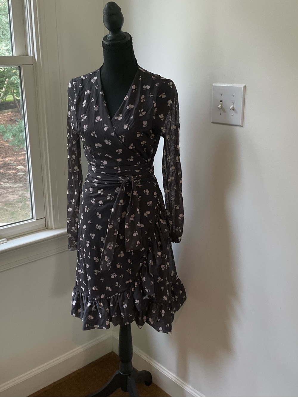 GANNI Tilden Floral Mesh Wrap Dress
